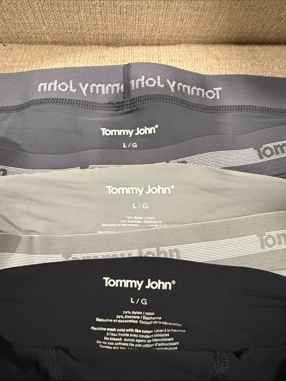 NEW TOMMY JOHN MEN'S ESSENTIAL SKIN MODAL 3 PACK BOXER BRIEFS- Large